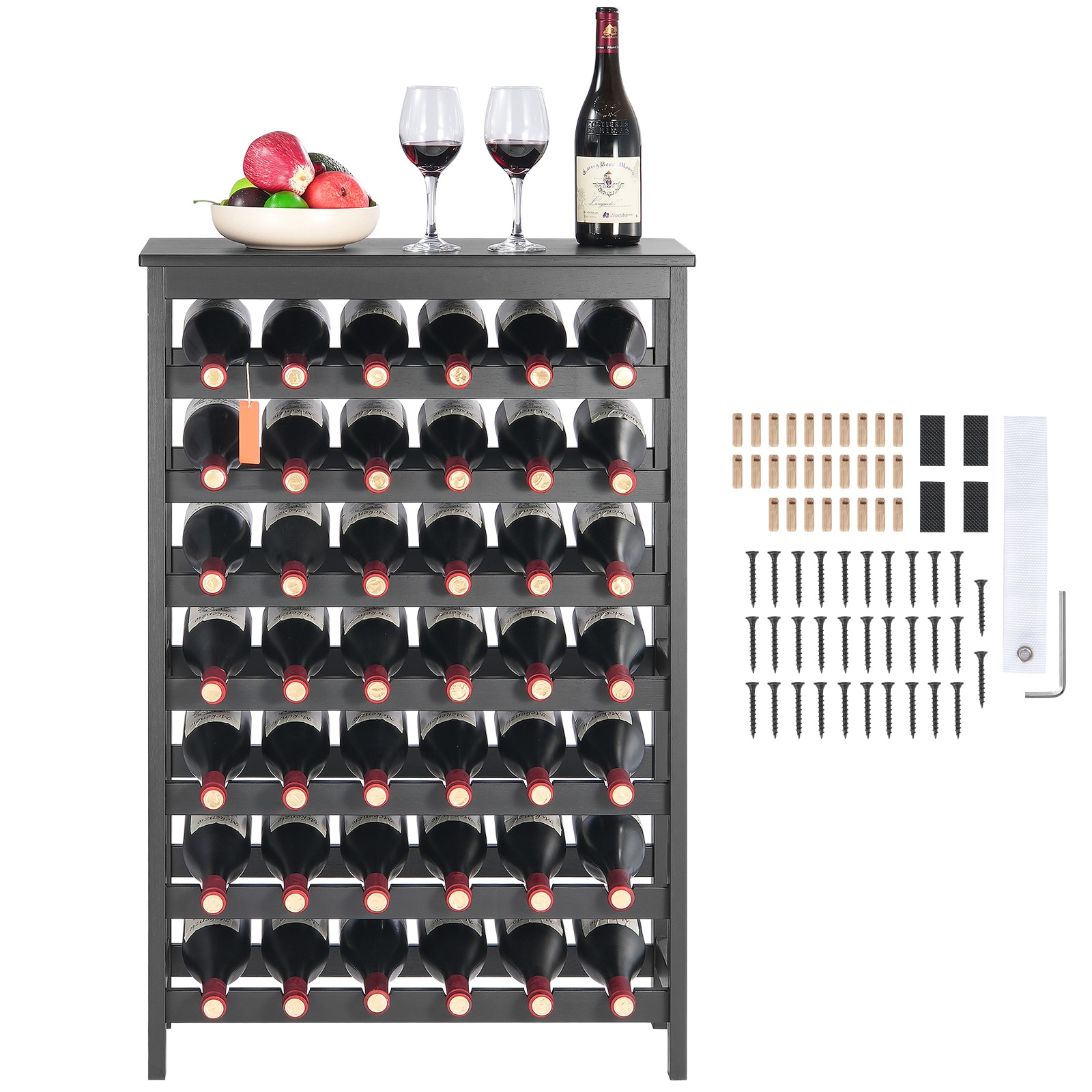 42 Bottle 7-Tier Modular Wine Rack Bamboo Wood Display Shelf With TableTop_voghion.com